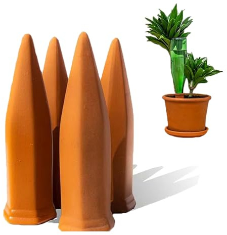 Molyorch 4 Pcs Riego Automático para Plantas de Interior, 4 PCS Riego por Goteo Picos, Riego de Terracota Dispositivo, para Regar Plantas en Interiores y Exteriores
