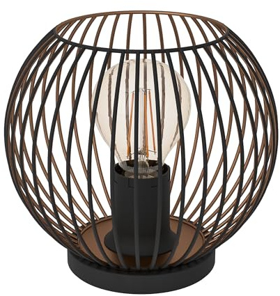 EGLO Tischlampe Almanzora, runde Nachttischlampe | Tischleuchte für Wohnzimmer und Schlafzimmer, Metall in Schwarz und Kupfer, Lampe mit E27 Fassung, Ø 20 cm