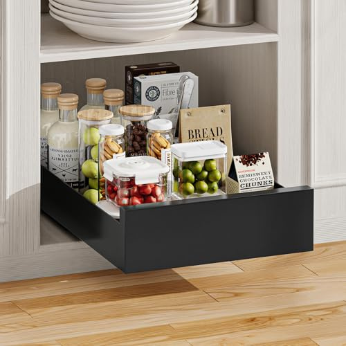 Warmiehomy Cassetto telescopico estraibile da cucina, larghezza 30 cm, organizer estraibile per armadi da cucina, credenze, bagno, scomparto scorrevole nero, senza foratura, 30 x 43 x 8 cm