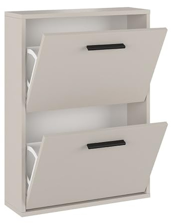 Homey - Skoställ med 2 dörrar, smal skoskåp, Alais-modell, beige färgfinish, mått: 73 cm (H) x 54 cm (B) x 18 cm (våg) praktiskt och funktionellt