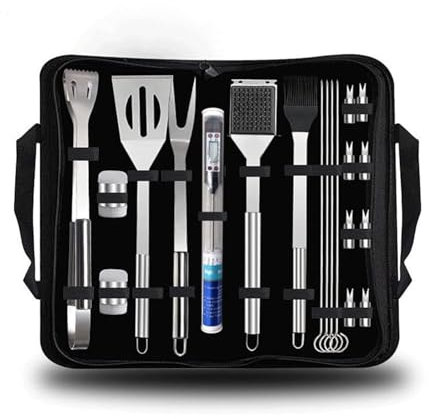 Set di Utensili per Barbecue da 20 Pezzi, Accessori per Barbecue in Acciaio Inossidabile con Borsa per Il Trasporto, Kit di Utensili da Cucina e da Esterno