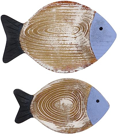 GLEAVI Adornos Pared Peces De Madera Decoración De Peces Madera 3D Colgante De Pared De Pescado Para Sala De Estar Porche Dormitorio Y Oficina 9.44 X 5.90 X 0.78 in 2 Piezas