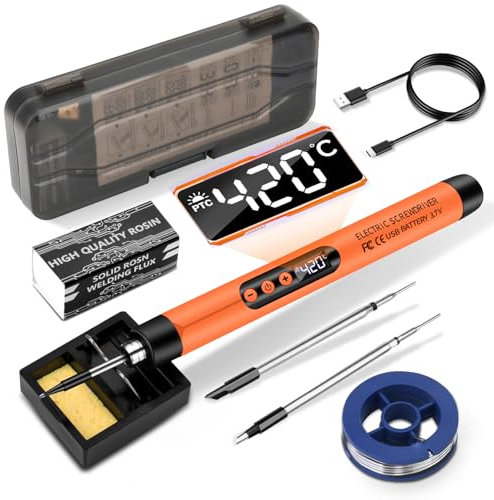 diymore Set saldatore senza fili USB-C con display LCD, temperatura regolabile 260℃-420℃ penna di saldatura portatile ricaricabile per riparazione elettronica, progetti fai da te, creazione di