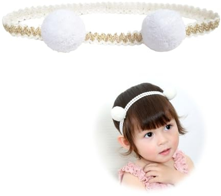 BAUCH Diademas Bebe 1 Pieza Diadema de Tela de Filete de Algodón para Bebé Decorada con Bolas Blancas Adorno Cotidiano