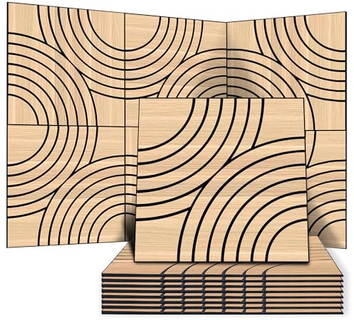 WoveN SounD Artisan Acoustic Panels, Natural Oak, 24x24 Inch, 8 Pack, Interlaced Arcs |Wood Veneer|Adhesive|Sound Absorbing|Sound Dampening|Sound Proof|Wall Panels|Interior Wall Decor|Home|Studio|