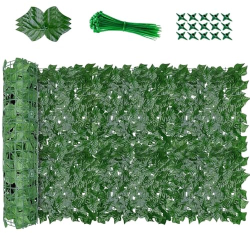 Recinzione da giardino con edera artificiale, pannello da parete per balcone, siepe con foglie di edera realistiche (B 1,5 x 4 m)