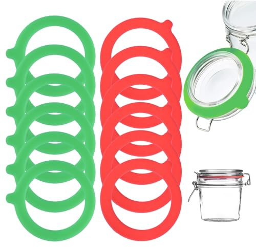 12 Piezas Anillos de Goma para Conservas, Juntas de Silicona de Repuesto, 95 X 73 mm, Juntas de Goma Para Tarros de Vidrio, Anillos de Sellado Para Botellas, Adapta a Tarros de Albañil (Verde y Rojo)