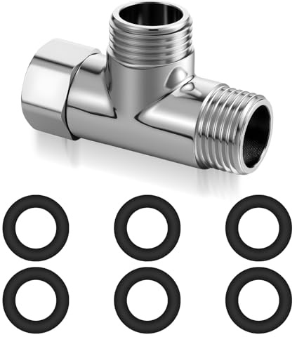 DOPENSPI 20mm G1/2 3 Way Shower Diverter Valve Brass with 6 Washers, 3 Way T Shape Adapter Universal Anti Rust Hose Connectors Plumbing Valves Water Diverter Replacement for Bidet Sprayer Valve Handh