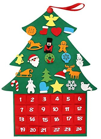 Calendario dell'Avvento in feltro, albero di Natale fai da te, da appendere, ornamento creativo per albero di Natale, decorazione natalizia per la casa, 24 giorni