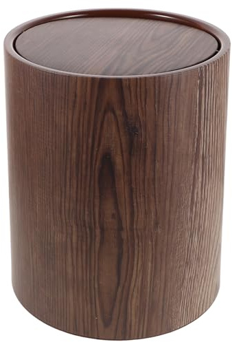 LOLIPPYY Cubo de Basura Vintage Tapa Abatible Mediano Tamaño Acabado Imitación Madera Nogal Papelera Rústica para Cocina Baño Oficina y Dormitorio Contenedor de Residuos de Gran