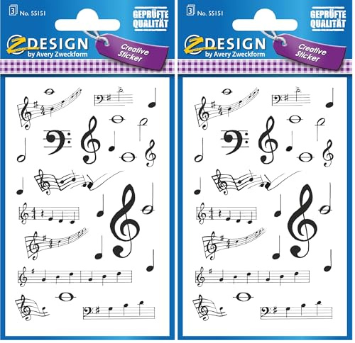 AVERY Zweckform 55151 Papier-Sticker Noten 75 Aufkleber (weiß, schwarz, Dekosticker, Musiknoten, Musikunterricht, selbstklebend, Karten, Scrapbooking, Fotoalbum, Bullet Journal, Dekorieren, Basteln)