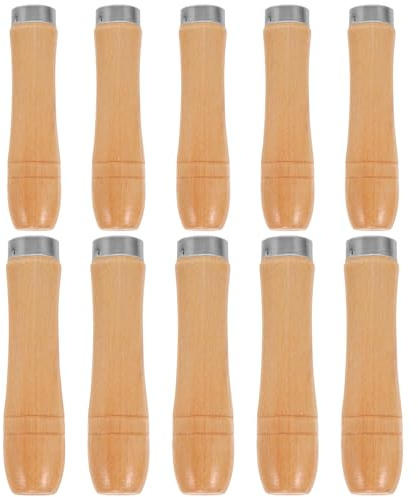 Tofficu Mango de Escofina de Madera Natural Grande y Pequeño, 10 Piezas Anillo Metálico Resistente, Agarre Ergonómico Antideslizante para Lima, Destornillador y Herramientas Manuales,