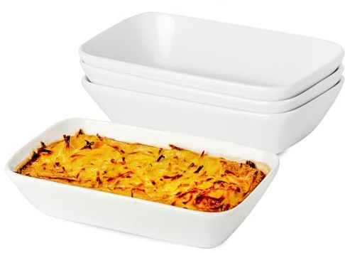 13.5oz Ceramic Baking Dish, 7×4.3x1.5 Inch Rectangle Individual Portion Baking Pan for Oven Microwave Air Fryer Toaster Oven (4 Pack)
