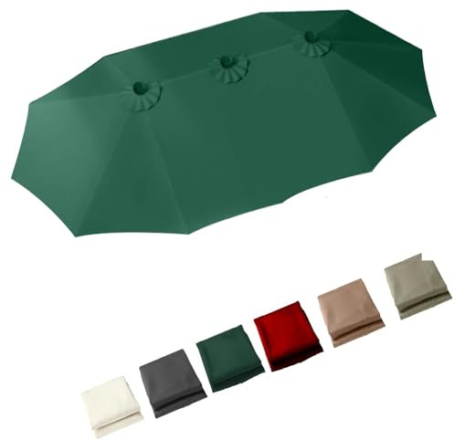 Auvent de parapluie double face 15 pieds, 12 nervures, grand tissu remplacement for parasol jardin, toile anti-UV for dessus cour marché(Gray)