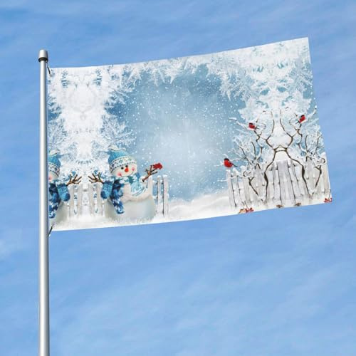 Weihnachts-Schneemann bedruckte dekorative Gartenflagge, 90 x 150 cm, fliegt bei leichter Brise, wetterfest für Veranda und Rasen