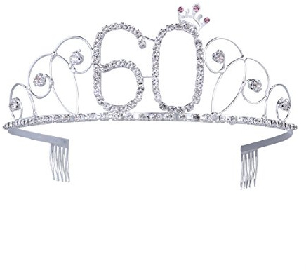 Veewon 60th Birthday Tiara Crown Crystal Princess Crowns Happy Birthday Hair Accessories