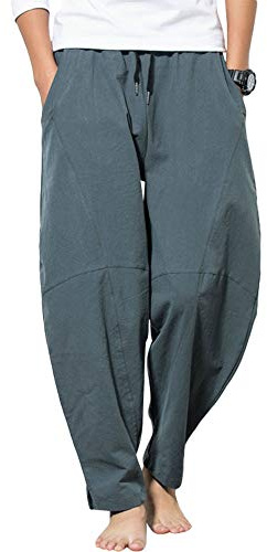 ZooBoo Parachute Harem Pants for Men & Women - Kung Fu Tai Chi Yoga Pants with Pockets for Lounge, Festival (Gray, 2XL)