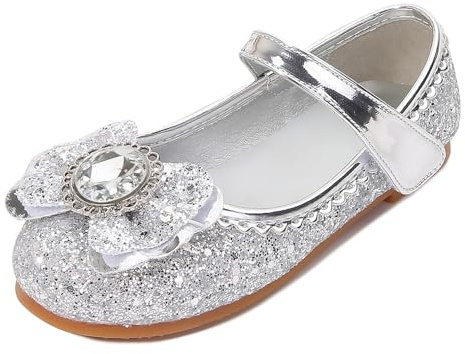 FStory&Winyee Scarpe da Principessa per Ragazze Farfalla Glitter Fibbia Arco Piatto Serata Halloween Natale Festa Compleanno Cerimonia Costume Carnevale Cosplay Fiaba