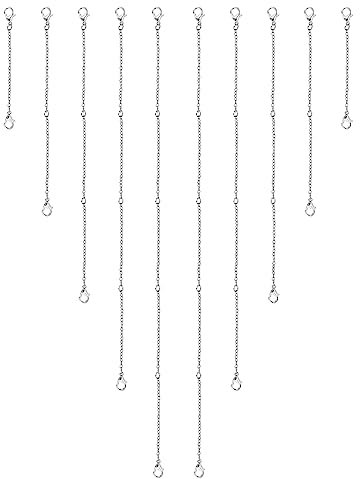 10uds Extensión Collar, 5 Tamaños Extensor de Cadena con Doble Cierre de Langosta Aleación Juego de Extensor de Pulsera para Joyería Collar Tobillera (Plateados)