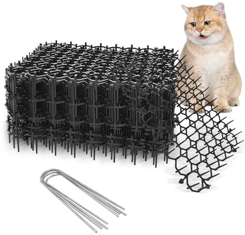 Pckobever 12 Pcs Cat Scat Mat With Spikes,15.5 * 20cm Cat Repellent Mat With Spikes Anti Cat Dog Deterrent,Prickle Strip Dig Stopper Stirp Pet Deterrent Net With 4 U-Shaped Pegs For Garden,Fence