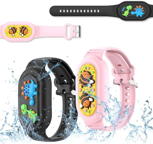 2 wasserdichte Armbänder aus Silikon für Samsung Galaxy SmartTag 2, IP53, Schutz gegen Verlust, GPS-Tracking, verstellbar (Rosa + Schwarz)