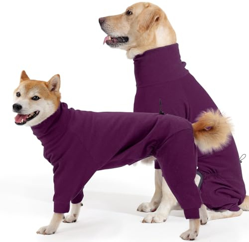 Hjyokuso Hundemantel Winter, Warmer Fleece Hundepullover mit Beinen, Weiche Vierbeinige Hundejacke für Kleine & Mittelgroße Hunde, Hundebademantel Fleece Hunde Pyjama Bekleidung Weinrot XXL