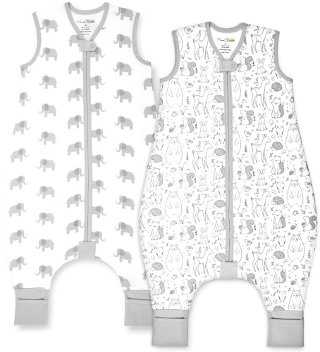 Mama Cheetah Sacco nanna con piedi, 3T - 4T, 1,0 tog, cotone biologico, sacco a pelo con gambe, coperta portatile per passeggino con cerniera a 2 vie