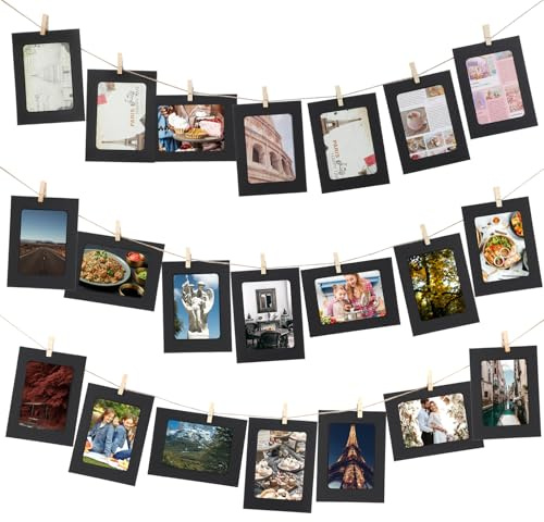 20 Pcs Paper Picture Frames 4x6 for Personalized Decoration, Easy-Install Paper Photo Frame, Photo Display with Wooden Clips and Ropes, Photos Banner for Home School Office Birthday Party Graduation