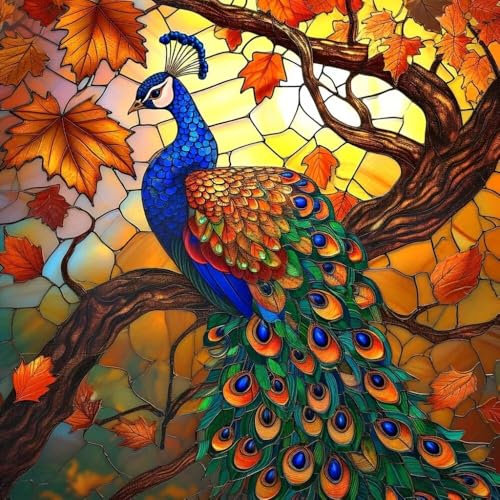 Malen Nach Zahlen Erwachsene Pfauenbaum, DIY Kreativ Set Erwachsene, 100x100cm Malen Nach Zahlen Kinder und Anfänger, mit Pinseln und Acrylfarben Handgemalt Ölgemälde Leinwand, Gifts Home Decor D-934