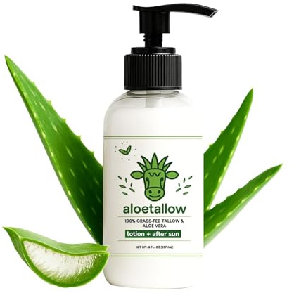 AloeTallow Daily Body Lotion for Dry & Sensitive Skin – Grass Fed Tallow & Aloe Vera Moisturizer for Face & Body – Non-Toxic, Deep Hydration, After Sun Care