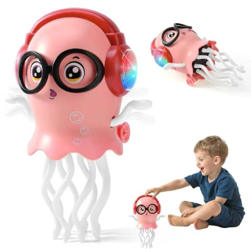 LTFIOON Méduse Dansante Electrique, Nouveau Jouet avec Lumières LED et Musique, 2 Modes Debout et Rampe, Jouet Bébé Méduse, Cadeau pour Filles et Garçons (Rose)