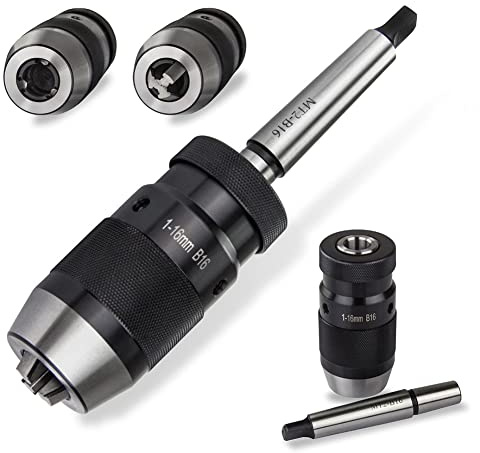 Fafeicy Mandrin à Serrage Automatique Mandrin de Perçage sans clé Plage de Serrage 1-16 Mm Adaptateur de de Perçage en Métal avec Cône Morse pour Perceuse de Tour Support MK2 (BLACK)