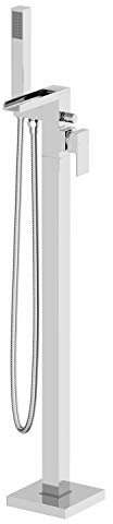 Architeckt® Dakota Bathroom Waterfall Freestanding Bath Shower Mixer Tap Handset Hose Attachment Square Single Lever Handle for Bathtub Modern, Chrome