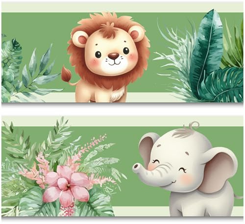 Bordüre 15cm x 200cm für Kinderzimmer Babyzimmer Dekor Aufkleber Wandbordüre selbstklebend Wandtattoo für Kinder Mädchen Junge Y033 (Tiere)