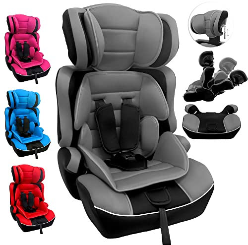 FableKids seggiolino auto per bambini | cintura di sicurezza a 3 punti | Seggiolino auto per bambini 76-150 cm | seggiolino regolabile con poggiatesta | ECE R129 | Grigio