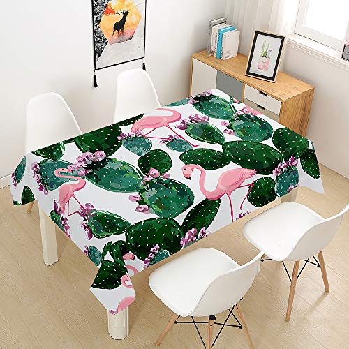 Morbuy Tischdecke Abwaschbar, Kaktus Drucken Tischtuch Rechteckig Tischwäsche Gartentischdecke Outdoor Tischdekoration Wasserdicht Polyester Ölfest Pflegeleicht (140x140cm,Flamingo)