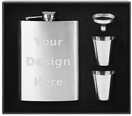 Flasque personnalisée de 237 ml avec entonnoir et tasses, flasque argentée gravée au laser pour mariage