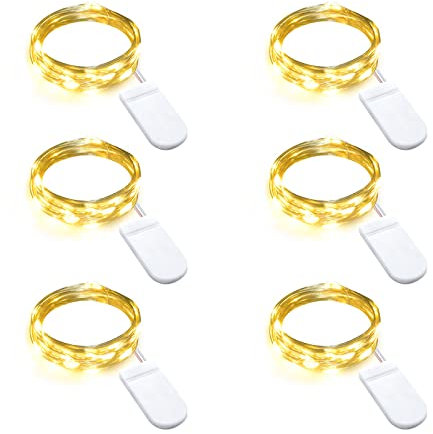 Gcstnn Guirlande Lumineuse LED à Piles, 6×20 pcs Fil Lumineux Avec Pile CR2032 sur 2M Fil Argenté Étanche Micro Fée Lumières pour Chambre, Mariage, Noël, Halloween Interieur Décor (Blanc Chaud)