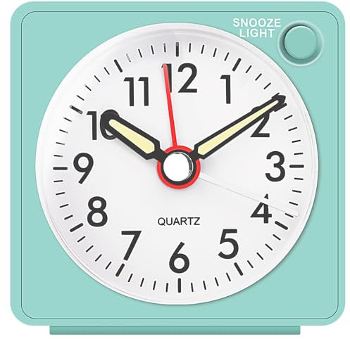 JOPHEK Mini Wecker Analog, Analoger Reisewecker mit Schlummerfunktion und Licht, Tragbarer Quarzwecker für Schlafzimmer Büro Reisen