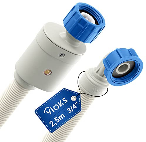 VIOKS Manguera para lavadora con parada de agua, 3/4 pulgadas, 2,5 m, 25 °C, manguera de entrada para lavavajillas/manguera Aquastop, accesorios para máquinas de lavado