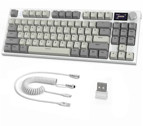 ATTACK SHARK K86 Clavier Gaming Mécanique 75% TKL, QWERTY 87 Touches-Grau | Écran Couleur TFT HD 1,2 et Bouton CNC, Sans Fil 2,4G/BT5.0/USB-C Filaire, 27 Backlit RVB, Gasket Hot-Swap, 4000mAh, PC/Mac