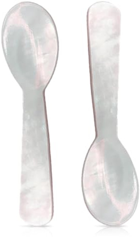 KWJEIULSOQ 2 Pcs Handmade Caviar Spoon Mother of Pearl Caviar Spoons W Round Handle for Caviar Serving or Egg Serving White