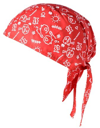 Bandana Pirata Bambino Cotone Estiva, Cappellino 1-3 Anni Regolabile Traspirante per Mare Spiaggia Sole Sport, Fantasia Colorata, Rossa