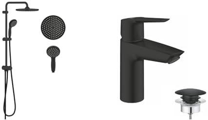 GROHE Vitalio Start System 250 Flex - Duschsystem & Start - Einhand-Waschtischbatterie (wassersparend, S-Size, mit Temperaturbegrenzer), matt schwarz, 235502432