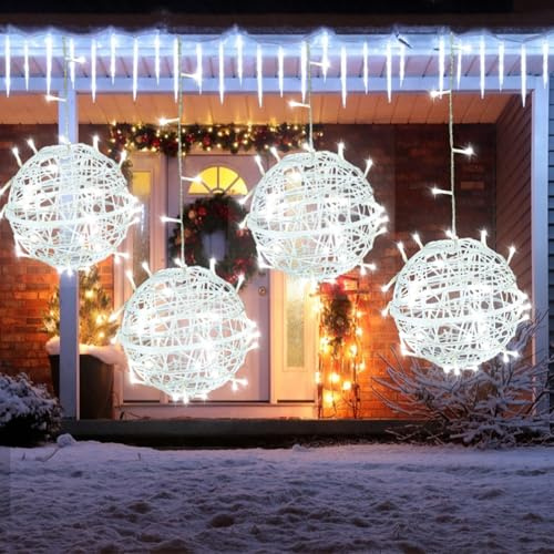 Outdoor Christmas Ball Lights 4 Pack Hanging 15.7 LED Garden Sphere Tree Lights 8 Modes Waterproof Glow Globe Light with Memory Timer Plug for Yard Porch Eave Patio Home Bedroom Decoration-Cool White