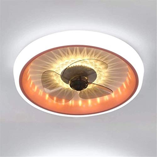 Modern Ceiling Fan with Light and Reversible Remote 6 Speeds Led Bedroom Fan Ceiling Light Bladeless Chandelier Mute Φ50Cm Dimmable Living Room 36W Low Profile Ceiling Fan Light with Timer/Orange