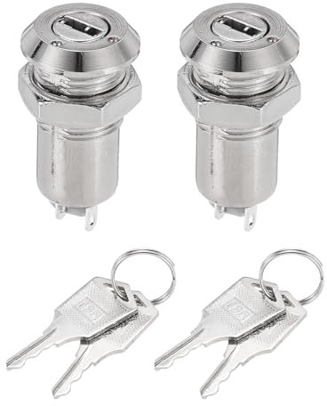 sourcing map 2Pcs 12mm 2 Positions on Off Electric Key Lock Push Button Switch