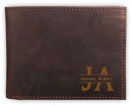 INBLUE Personalisierte Leder Geldbörse Herren Benutzerdefinierte Initialen und Name Gravierte Bifold Geldbörse mit Monogramm Geschenke für Papa Vatertag (B3: Dunkelbraun, 2 Buchstaben)