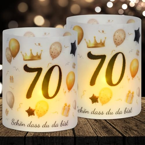 16 Windlicht Tischdeko 70 Geburtstag, Deko 70. Geburtstag Männer Frauen, Happy Birthday Windlichter Tischdeko, Geeignet für Teelichter oder Kerzen