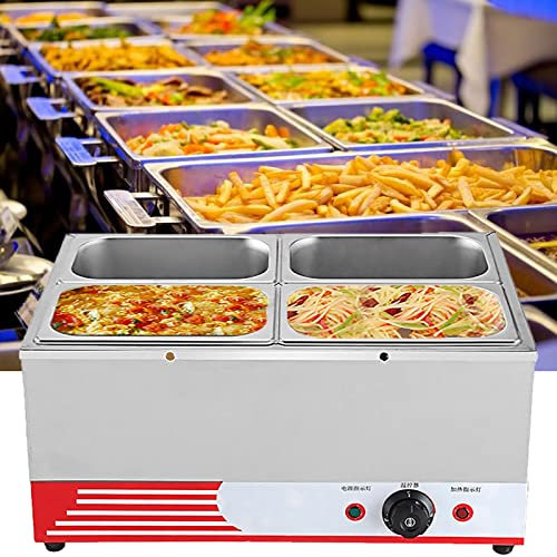 Electric Food Warmer, Electric Food Warmer Buffet Food Steamer, Commercial 1500W Stainless Steel Chafing Dishes Table Steamer Soup Station with Lids, Drain Tap for Restaurants Catering
